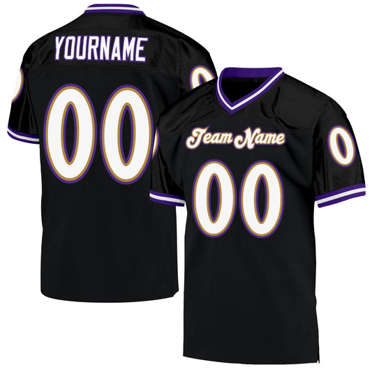 Custom Black White-Purple Mesh Authentic Throwback Football Jersey Limited