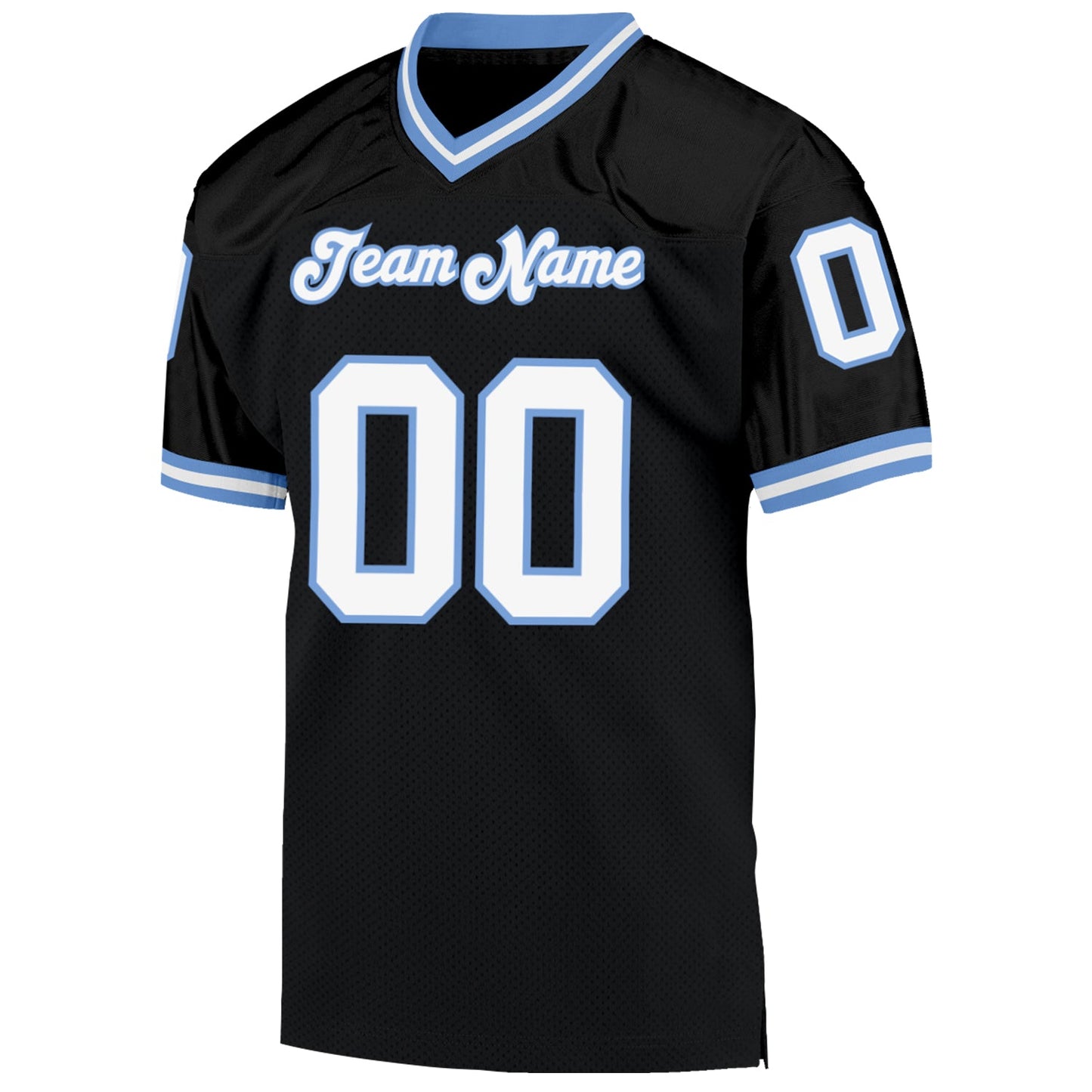Custom Black White-Light Blue Mesh Authentic Throwback Football Jersey Limited
