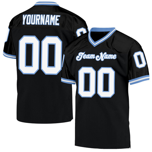 Custom Black White-Light Blue Mesh Authentic Throwback Football Jersey Limited