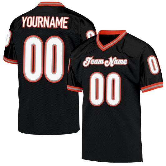 Custom Black White-Orange Mesh Authentic Throwback Football Jersey Limited