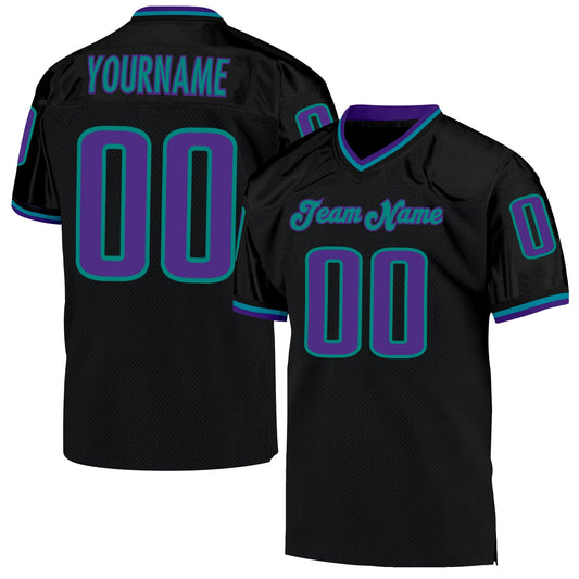 Custom Black Purple-Aqua Mesh Authentic Throwback Football Jersey Limited