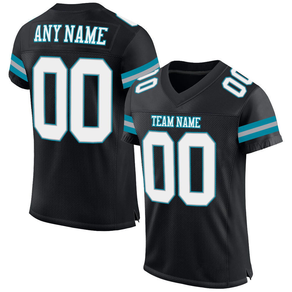 Custom Black White-Teal Mesh Authentic Football Jersey Limited