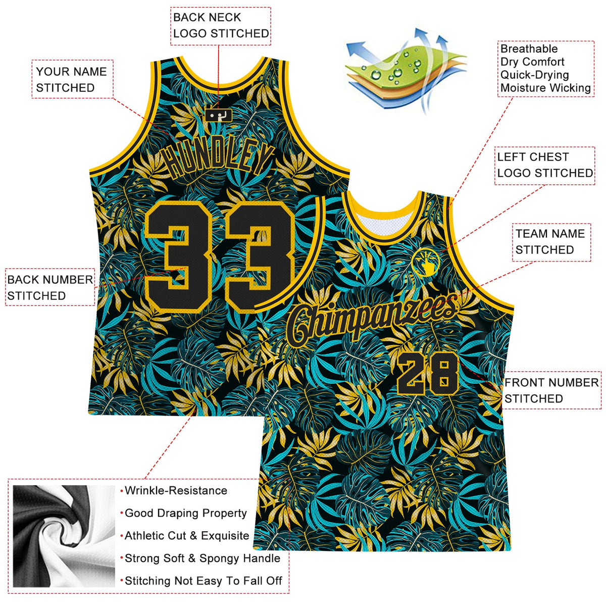 Custom Black Black-Gold 3D Pattern Tropical Hawaii Plants Authentic Basketball Jersey Limited