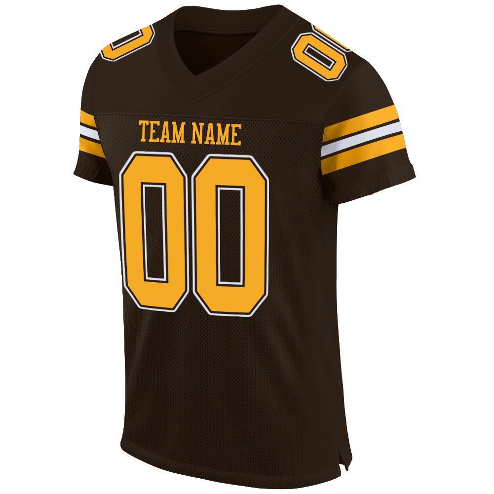 Custom Brown Gold-White Mesh Authentic Football Jersey Limited