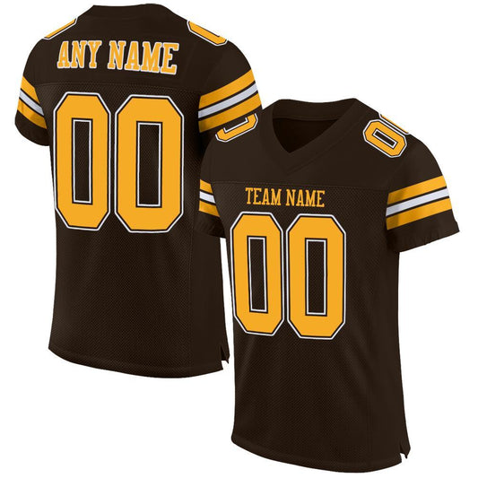 Custom Brown Gold-White Mesh Authentic Football Jersey Limited