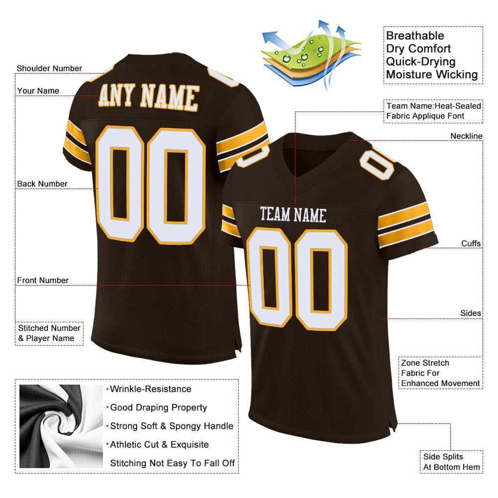 Custom Brown White-Gold Mesh Authentic Football Jersey Limited