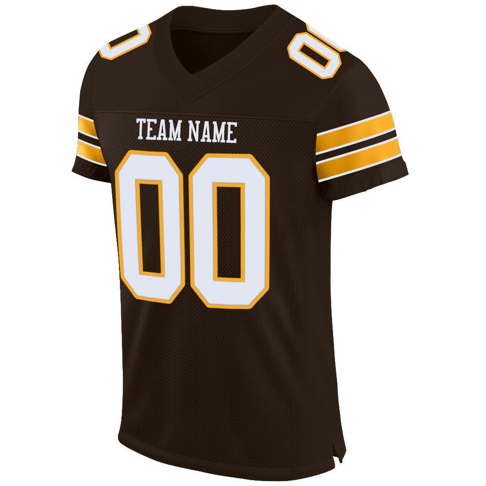 Custom Brown White-Gold Mesh Authentic Football Jersey Limited