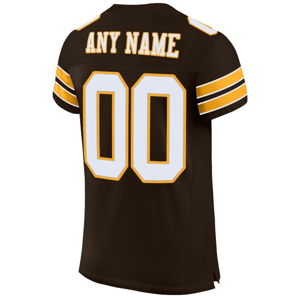 Custom Brown White-Gold Mesh Authentic Football Jersey Limited