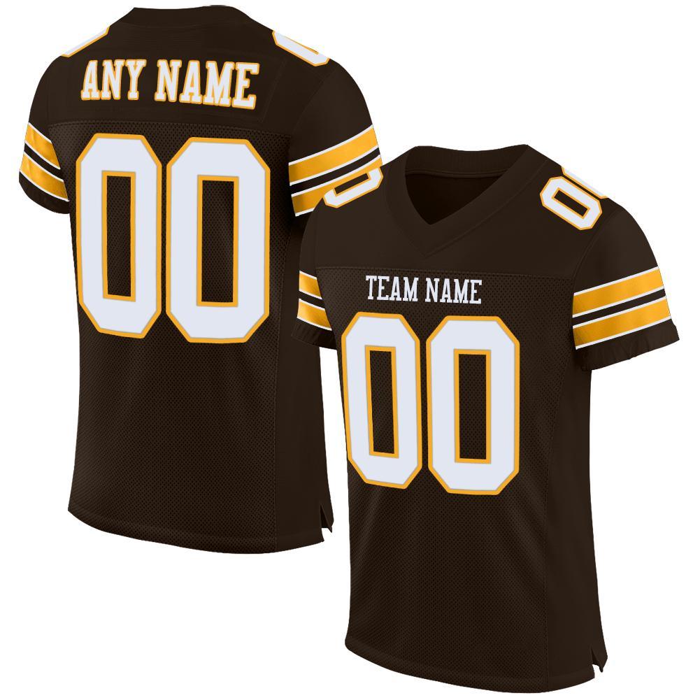 Custom Brown White-Gold Mesh Authentic Football Jersey Limited