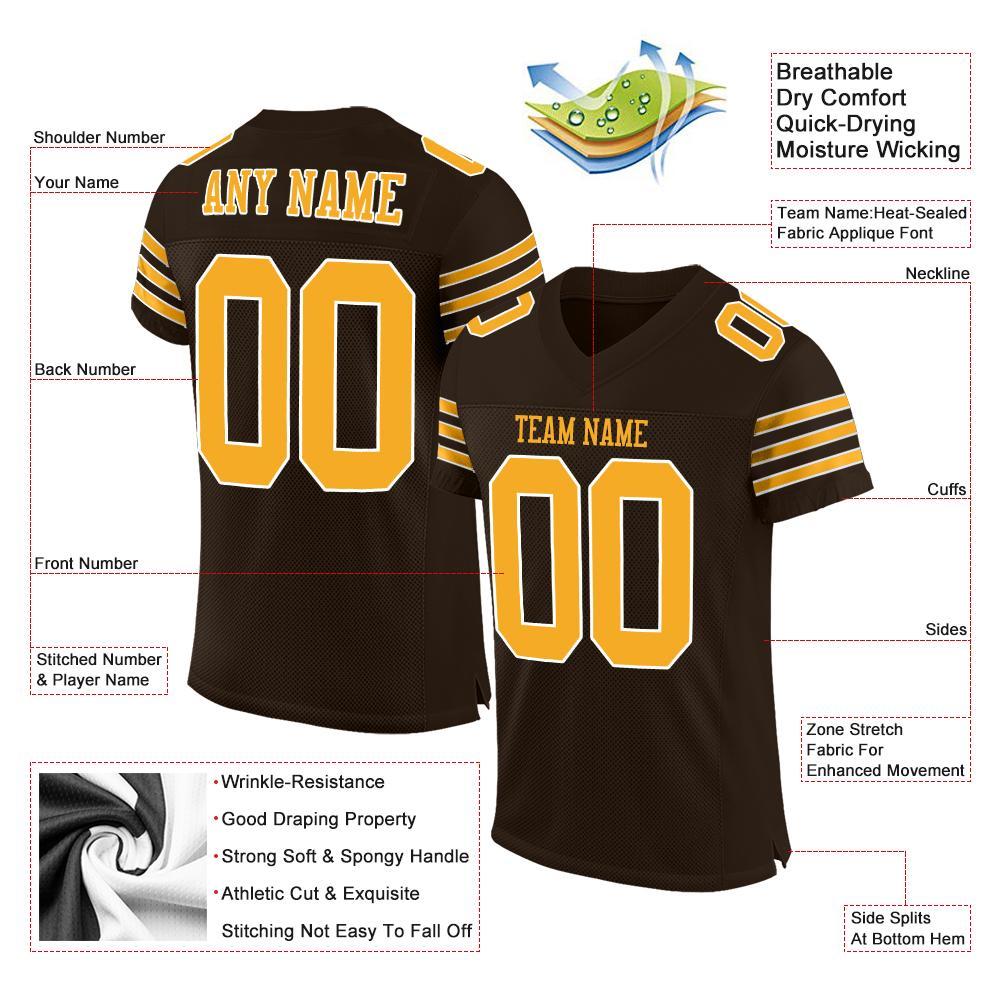Custom Brown Gold-White Mesh Authentic Football Jersey Limited