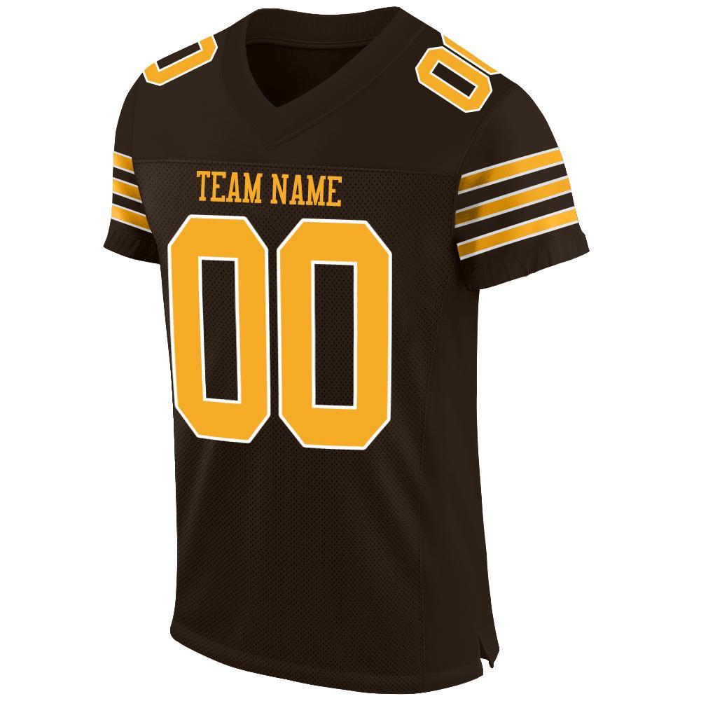 Custom Brown Gold-White Mesh Authentic Football Jersey Limited