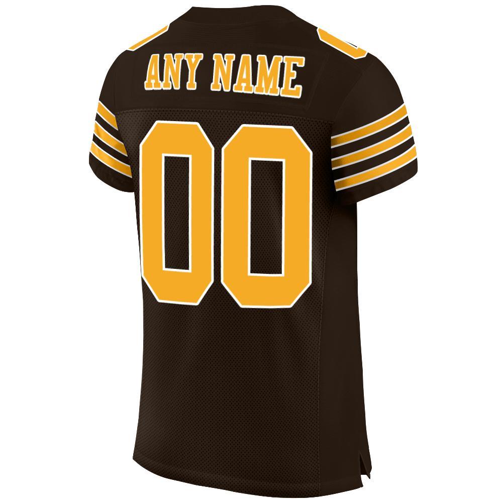 Custom Brown Gold-White Mesh Authentic Football Jersey Limited