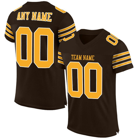Custom Brown Gold-White Mesh Authentic Football Jersey Limited