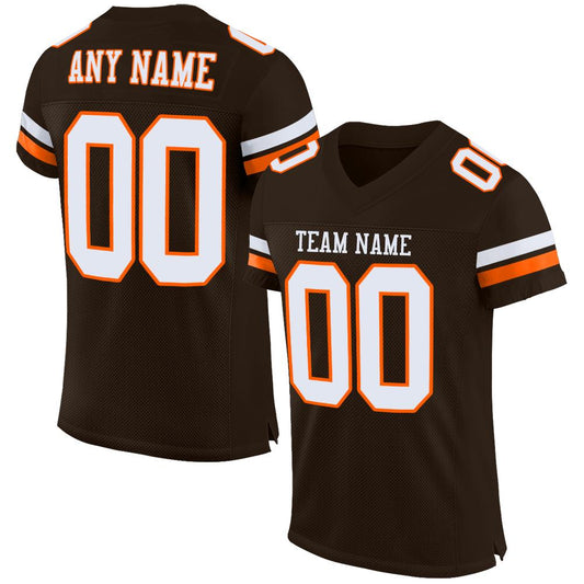 Custom Brown White-Orange Mesh Authentic Football Jersey Limited