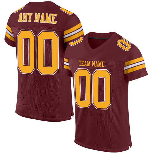 Custom Burgundy Gold-White Mesh Authentic Football Jersey Limited
