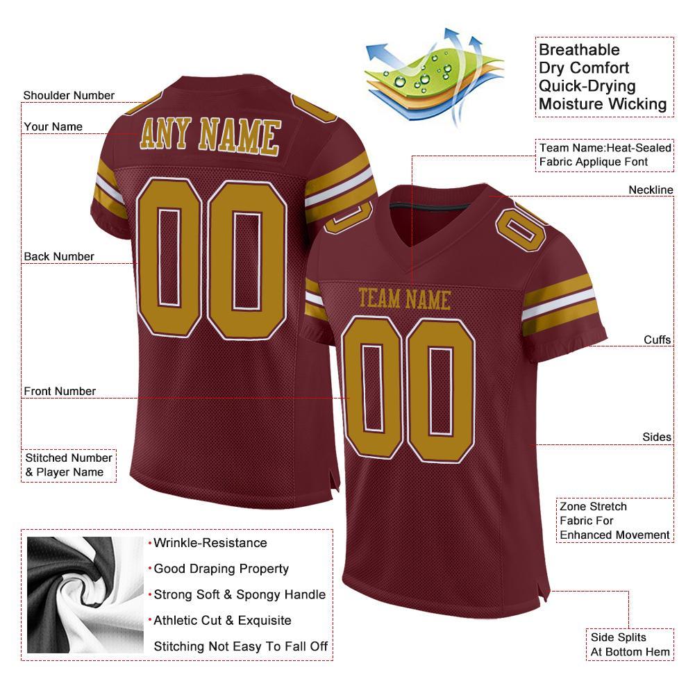 Custom Burgundy Old Gold-White Mesh Authentic Football Jersey Limited