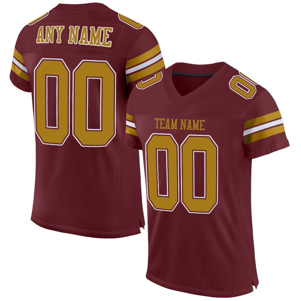 Custom Burgundy Old Gold-White Mesh Authentic Football Jersey Limited