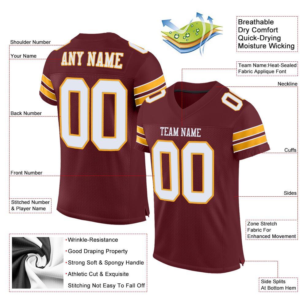 Custom Burgundy White-Gold Mesh Authentic Football Jersey Limited