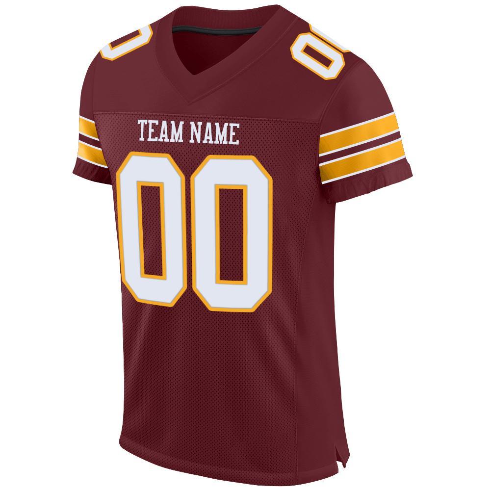 Custom Burgundy White-Gold Mesh Authentic Football Jersey Limited