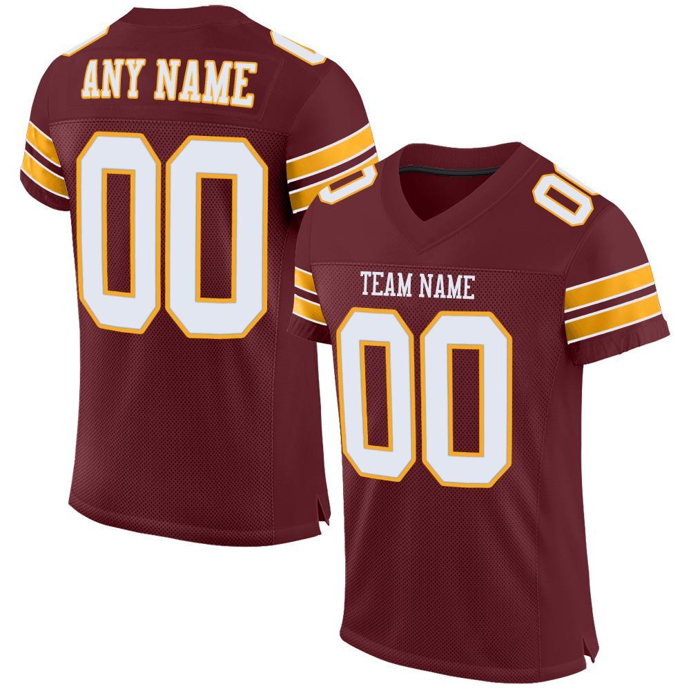 Custom Burgundy White-Gold Mesh Authentic Football Jersey Limited