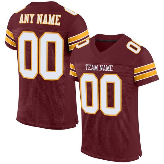 Custom Burgundy White-Gold Mesh Authentic Football Jersey Limited