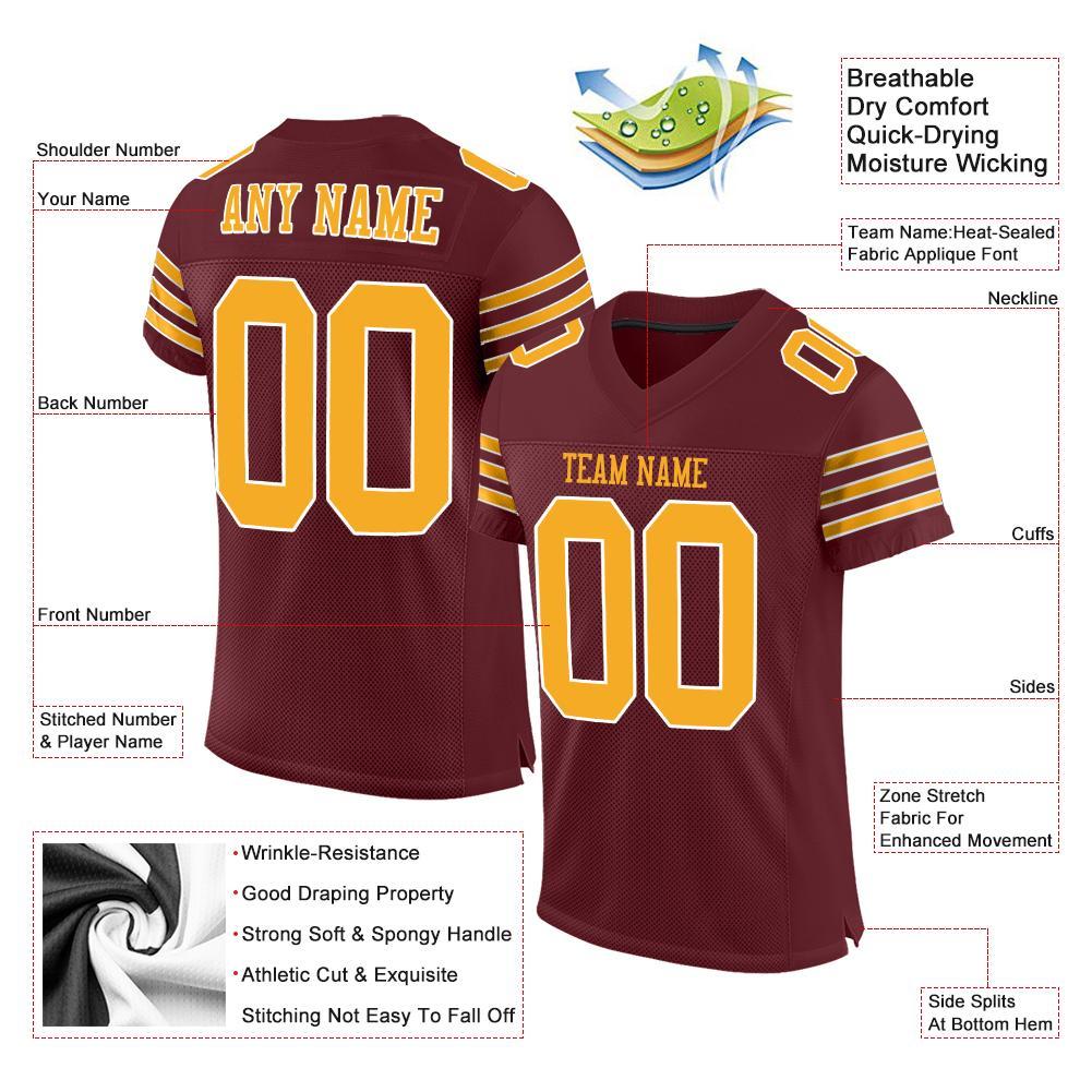 Custom Burgundy Gold-White Mesh Authentic Football Jersey Limited