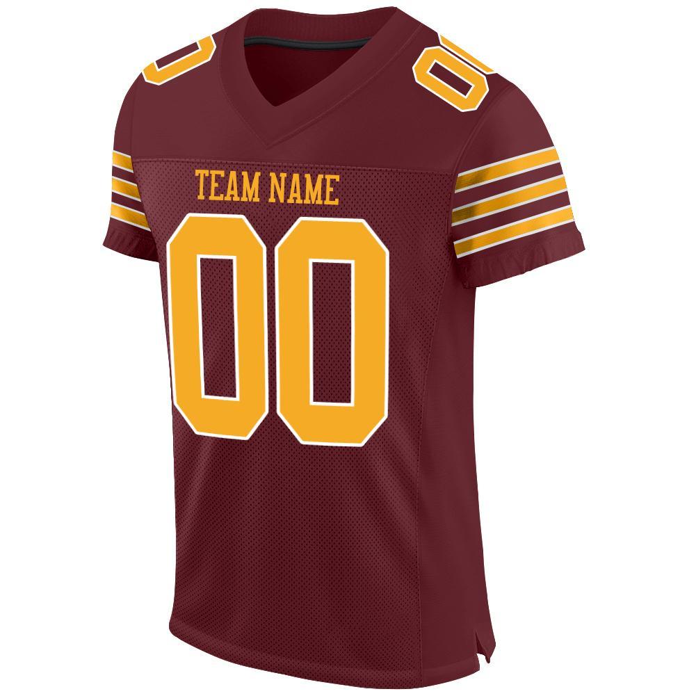 Custom Burgundy Gold-White Mesh Authentic Football Jersey Limited