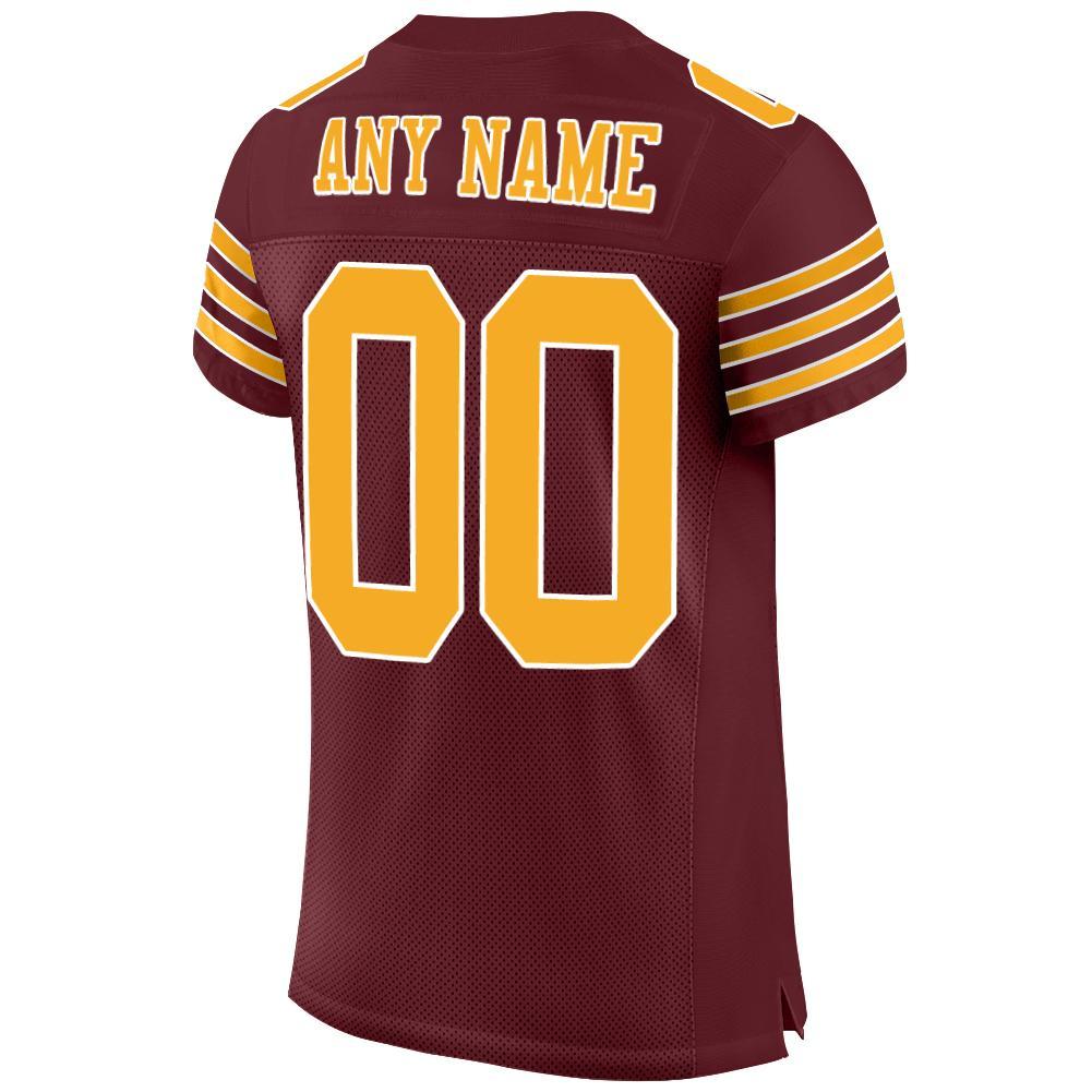 Custom Burgundy Gold-White Mesh Authentic Football Jersey Limited