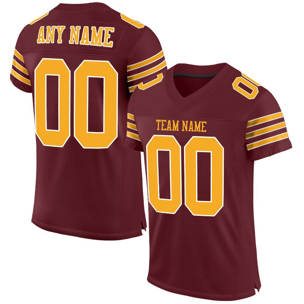 Custom Burgundy Gold-White Mesh Authentic Football Jersey Limited
