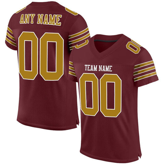 Custom Burgundy Old Gold-White Mesh Authentic Football Jersey Limited