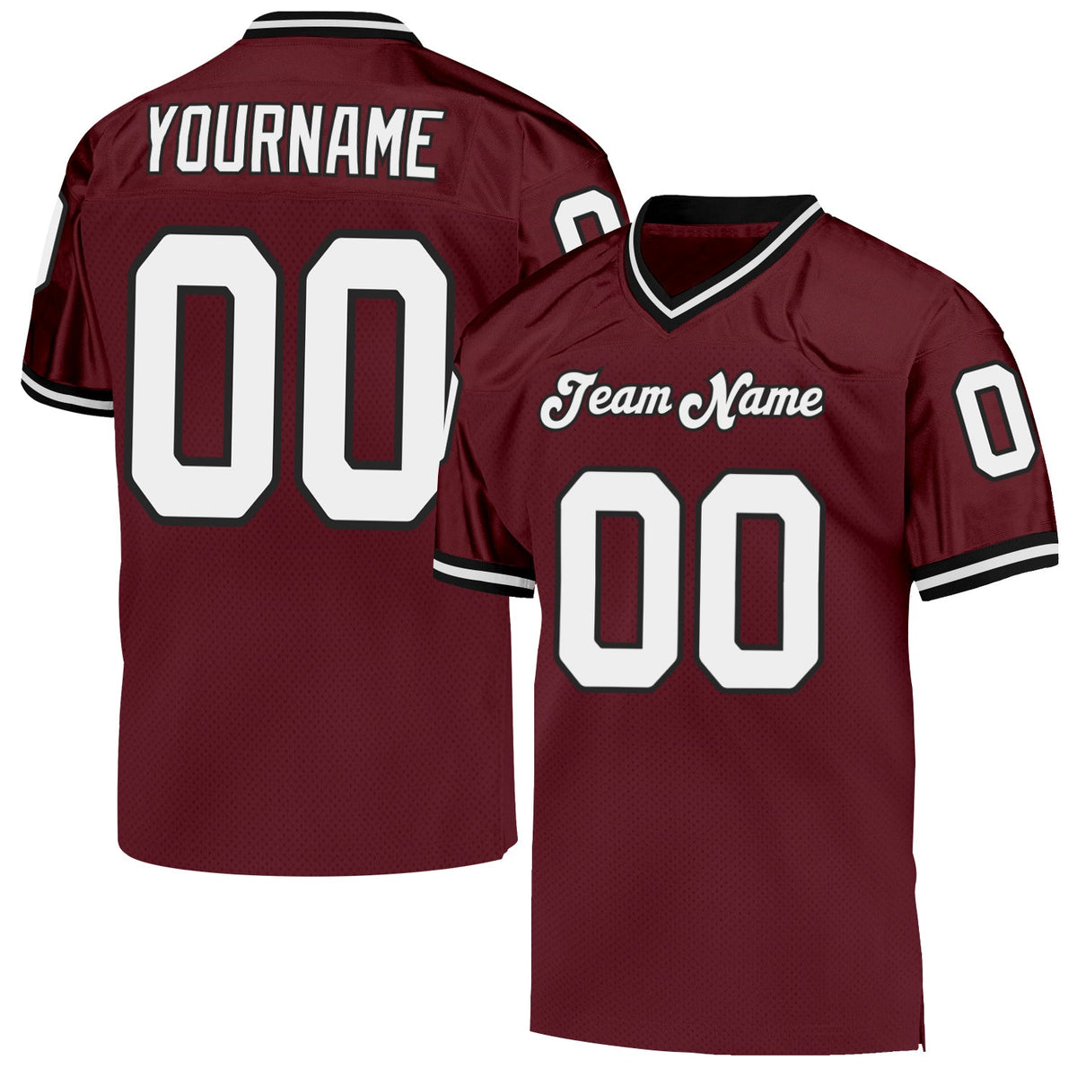 Custom Burgundy White-Black Mesh Authentic Throwback Football Jersey Limited