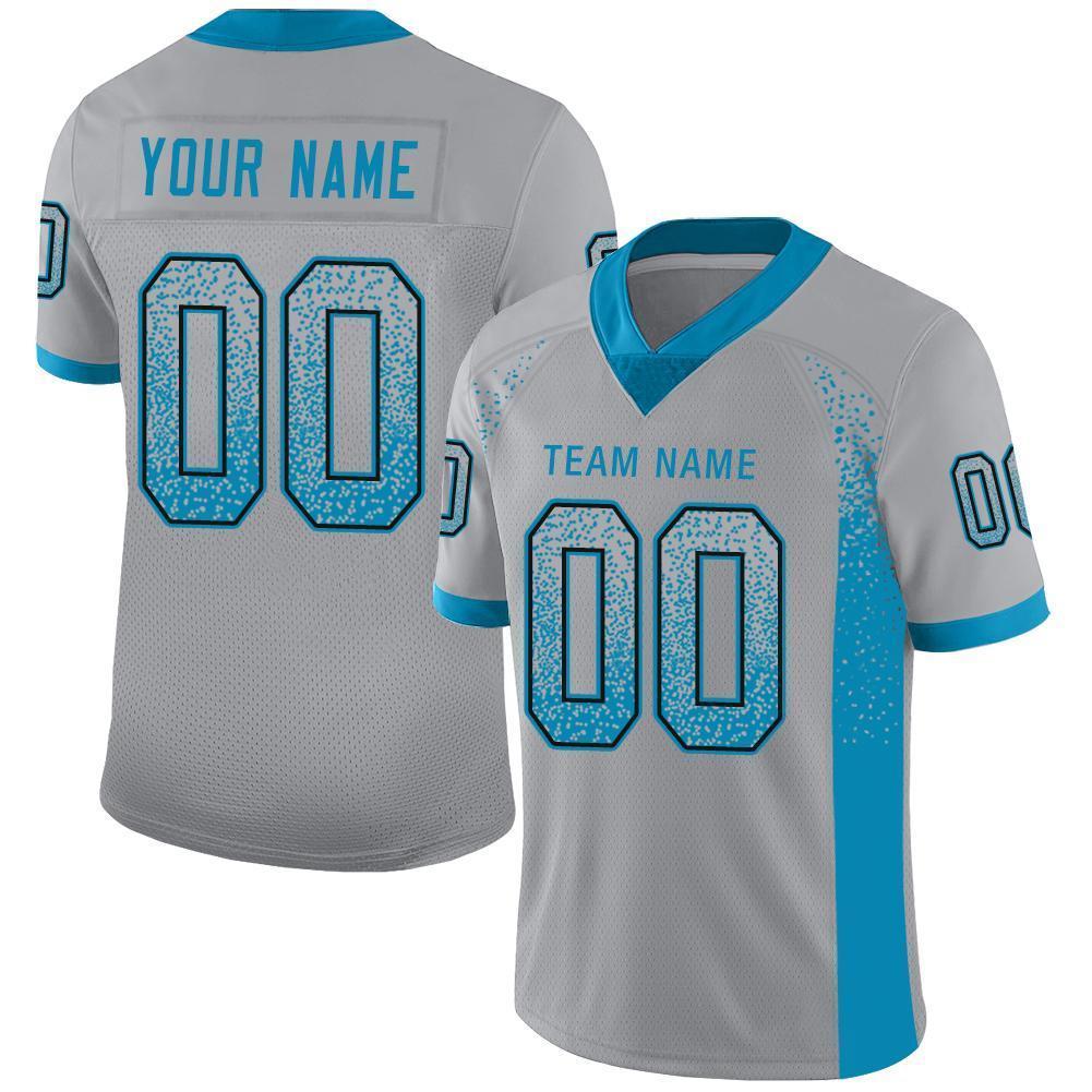Custom Light Gray Panther Blue-Black Mesh Drift Fashion Football Jersey Limited