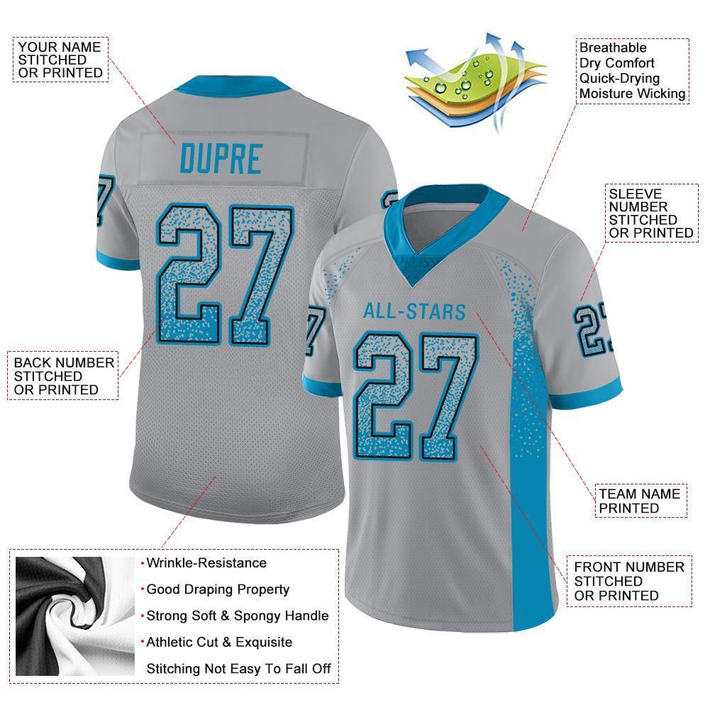 Custom Light Gray Panther Blue-Black Mesh Drift Fashion Football Jersey Limited