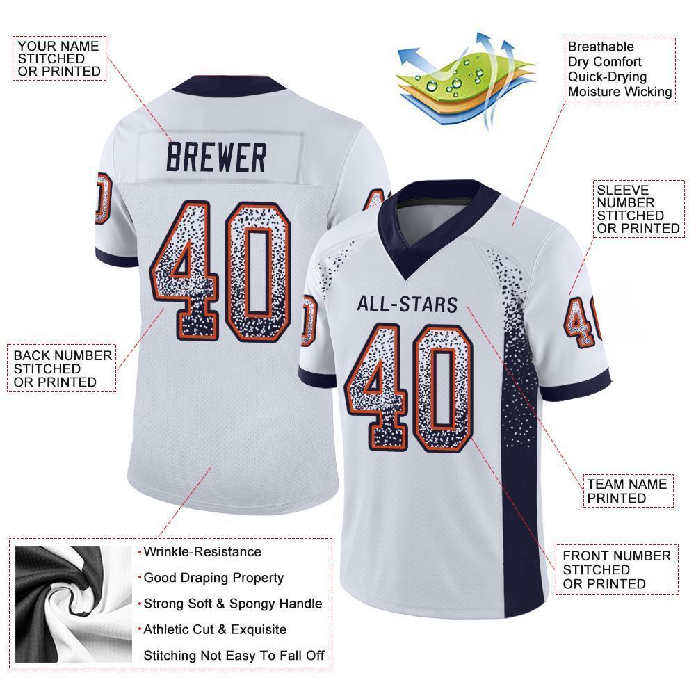 Custom White Navy-Orange Mesh Drift Fashion Football Jersey Limited