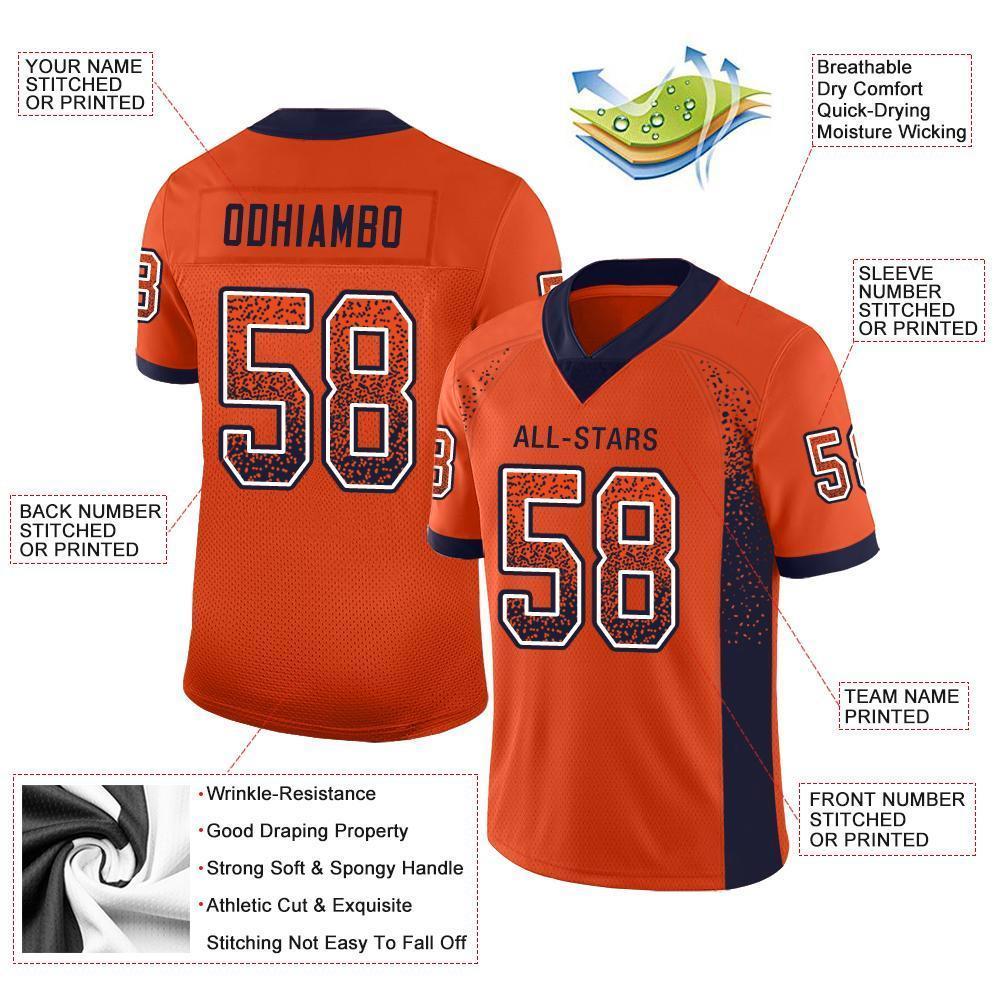 Custom Orange Navy-White Mesh Drift Fashion Football Jersey Limited
