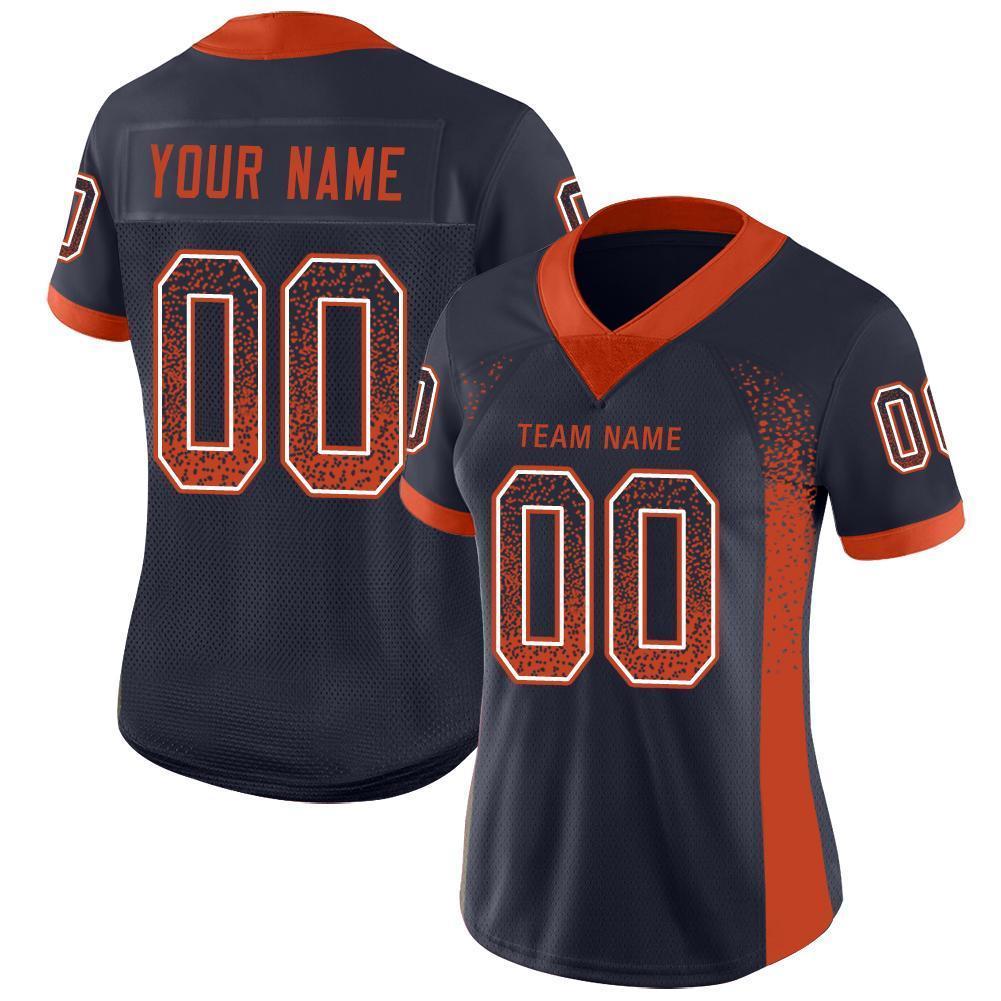 Custom Navy Orange-White Mesh Drift Fashion Football Jersey Limited