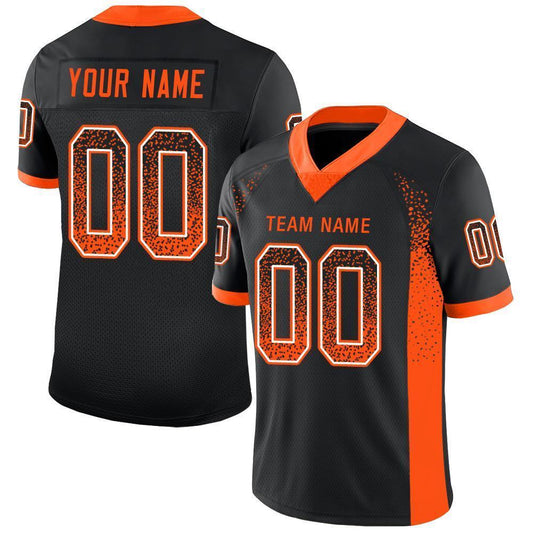 Custom Black Orange-White Mesh Drift Fashion Football Jersey Limited