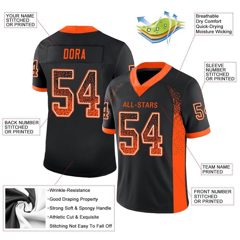 Custom Black Orange-White Mesh Drift Fashion Football Jersey Limited