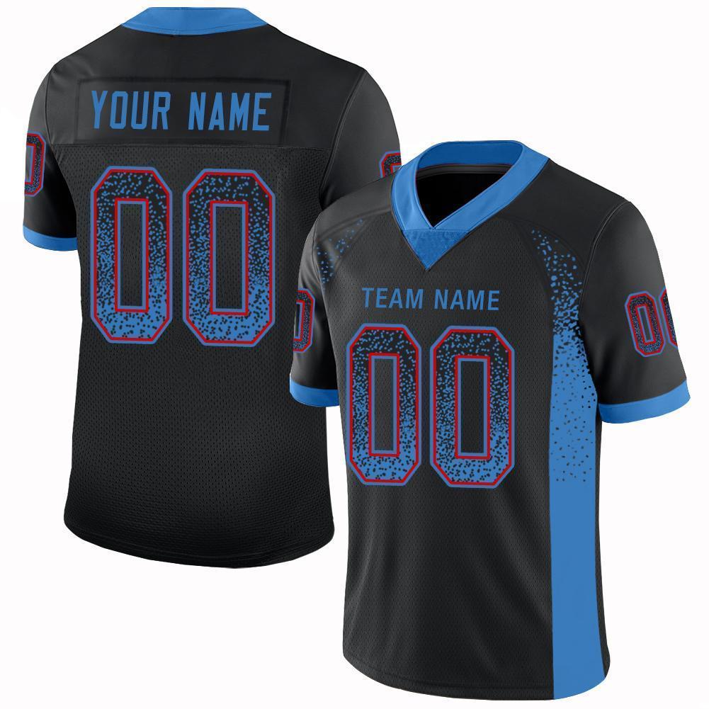 Custom Black Powder Blue-Red Mesh Drift Fashion Football Jersey Limited