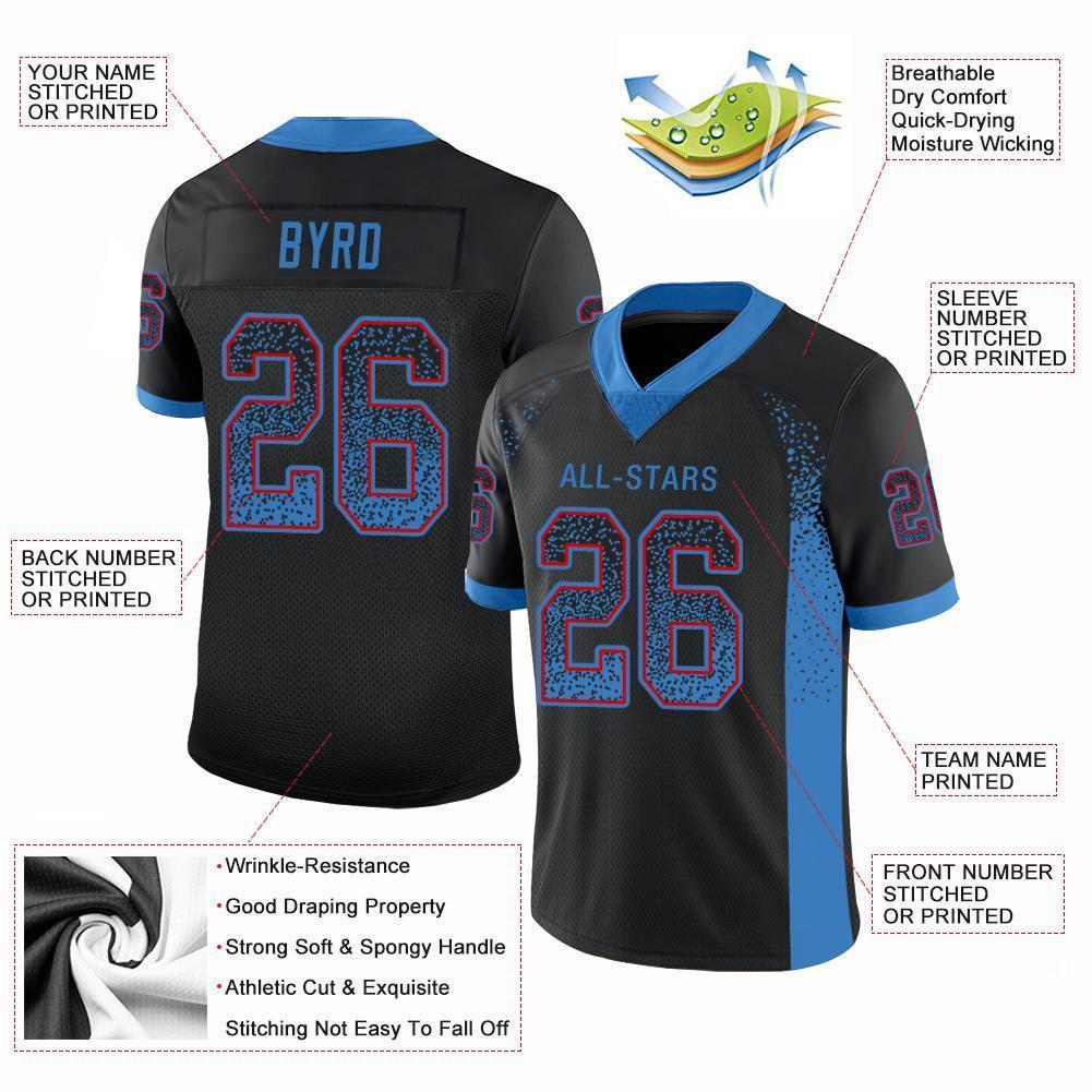Custom Black Powder Blue-Red Mesh Drift Fashion Football Jersey Limited