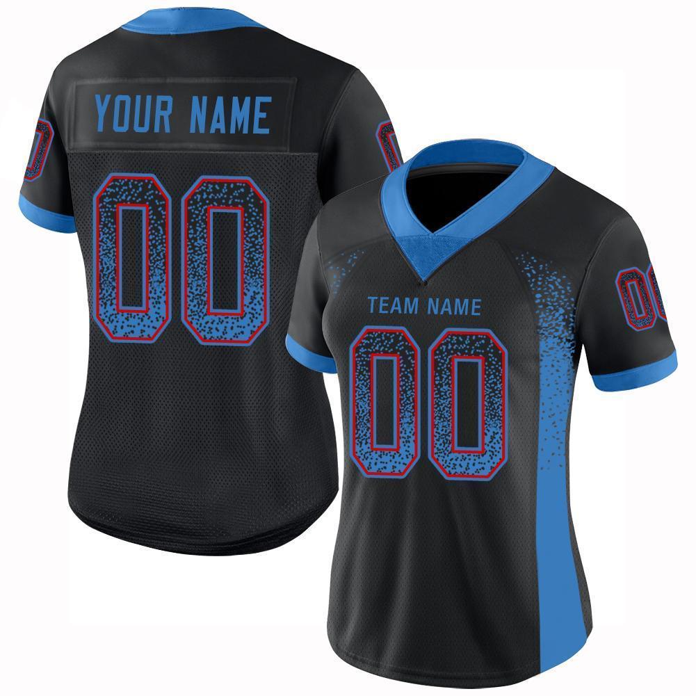 Custom Black Powder Blue-Red Mesh Drift Fashion Football Jersey Limited