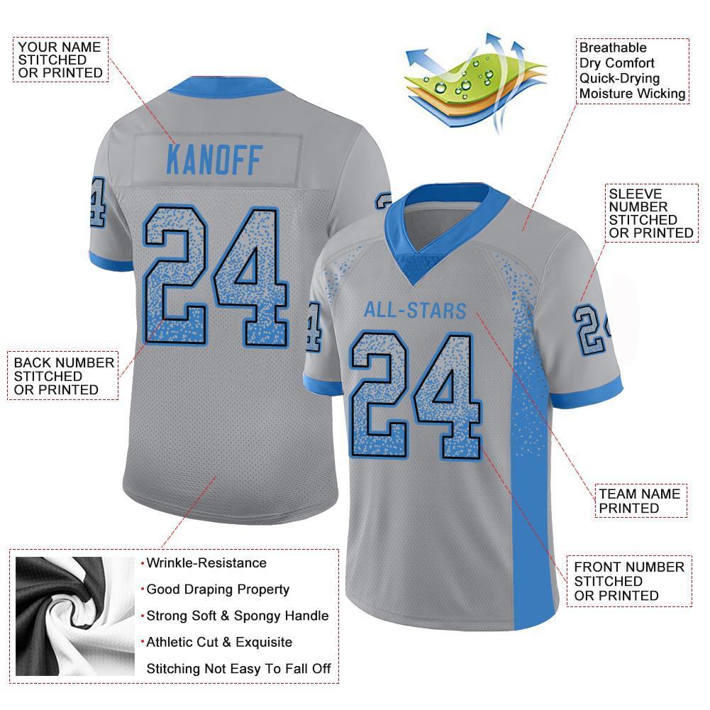 Custom Light Gray Powder Blue-Black Mesh Drift Fashion Football Jersey Limited