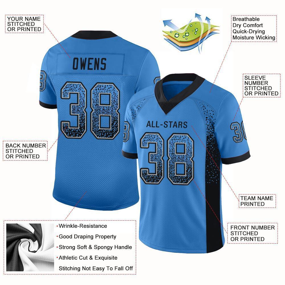 Custom Powder Blue Black-Gray Mesh Drift Fashion Football Jersey Limited