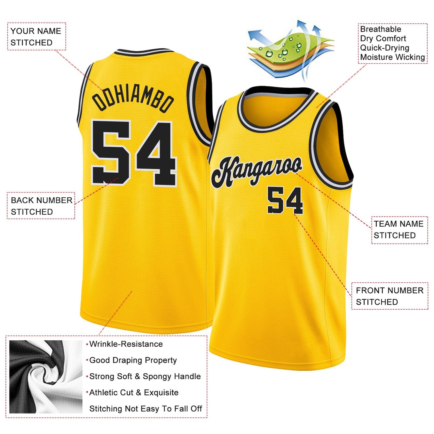 Custom Gold Black-White Classic Tops Breathable Basketball Jersey Limited