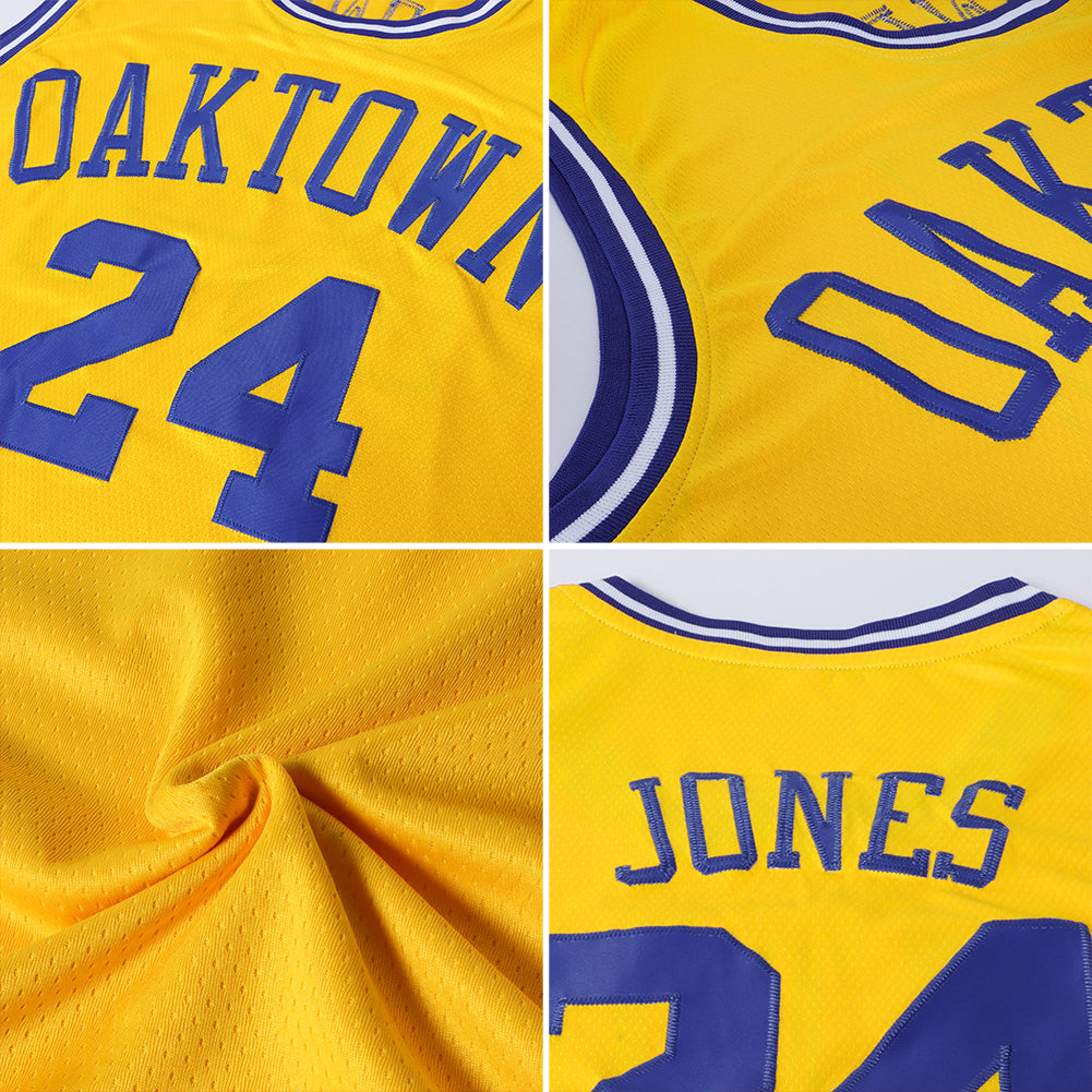 Custom Gold Royal-White Authentic Throwback Basketball Jersey Limited