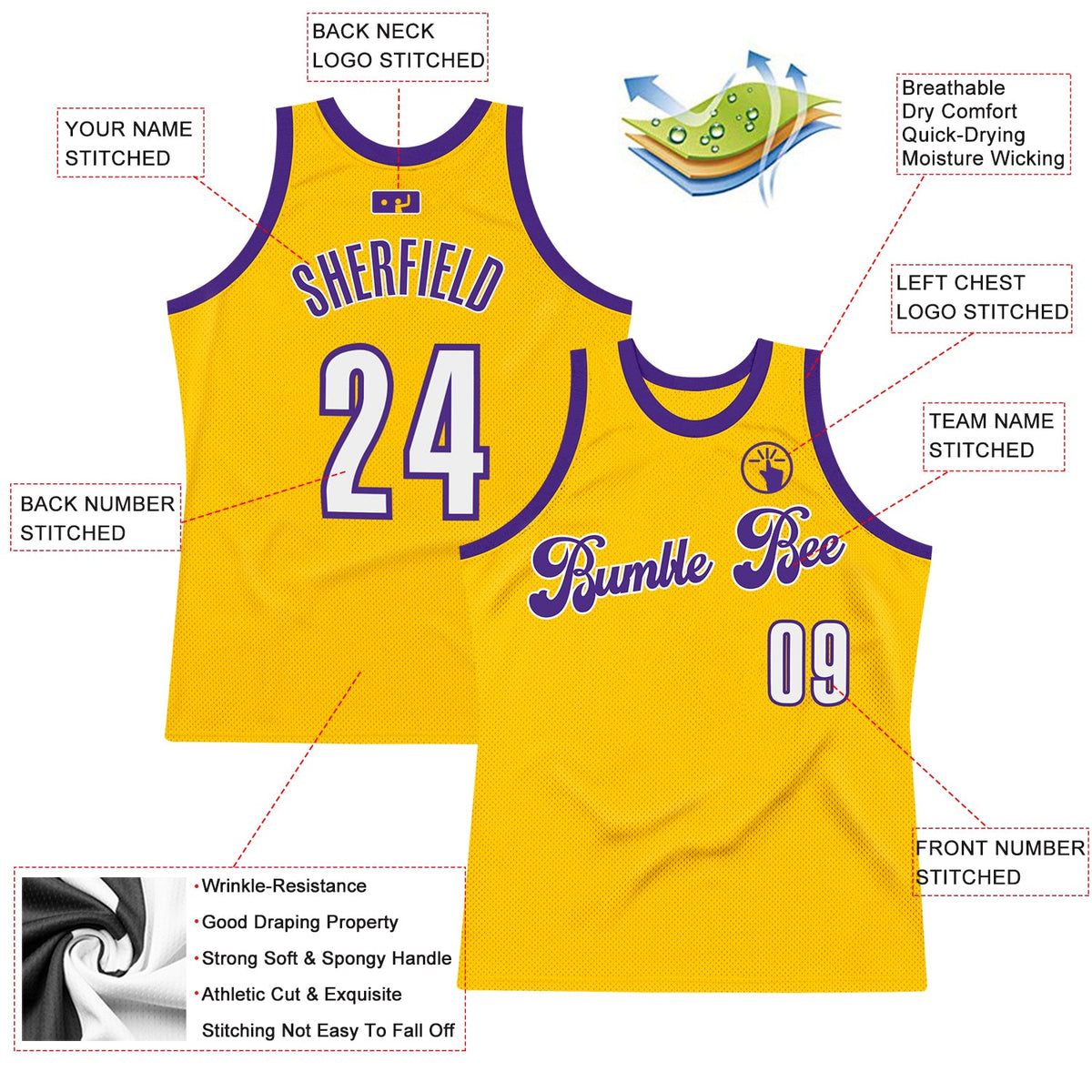 Custom Gold White-Purple Authentic Throwback Basketball Jersey Limited