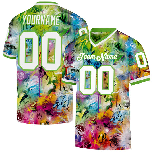 Custom Graffiti Pattern White-Neon Green 3D Mesh Authentic Throwback Football Jersey Limited