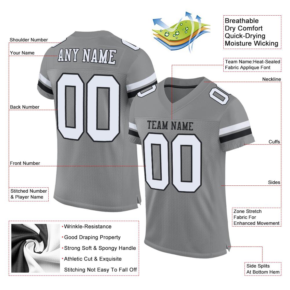 Custom Gray White-Black Mesh Authentic Football Jersey Limited