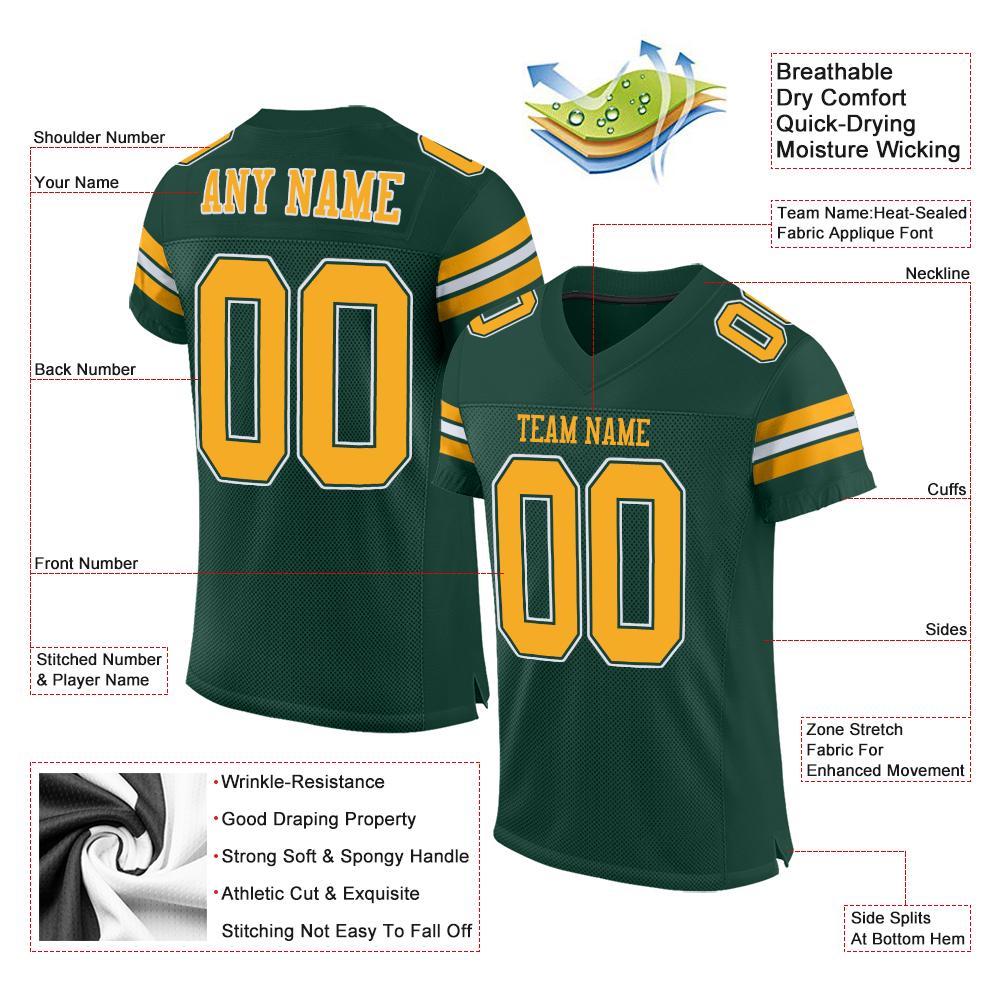 Custom Green Gold-White Mesh Authentic Football Jersey Limited