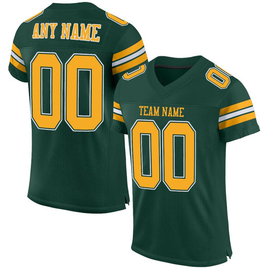 Custom Green Gold-White Mesh Authentic Football Jersey Limited